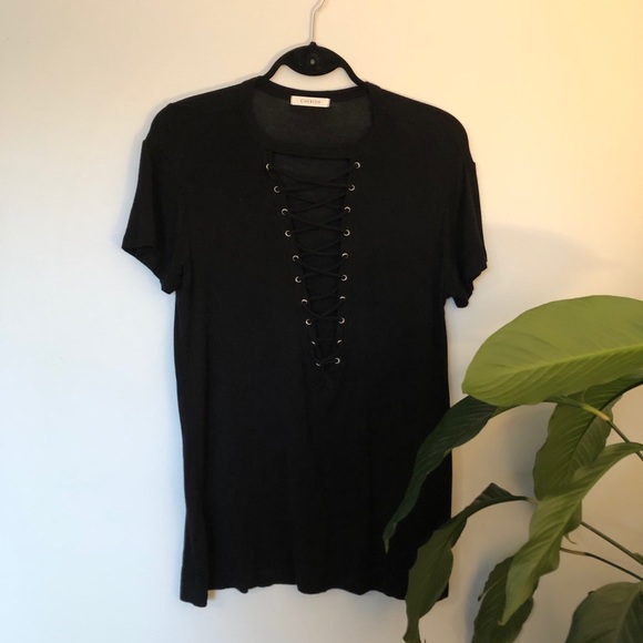 Black Lace-Up T-shirt - Picture 2 of 5
